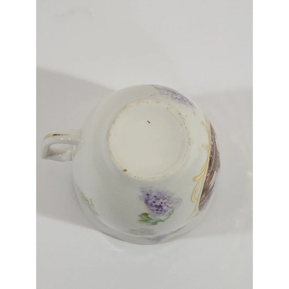 Vintage German Souvenir Cup Berlin Victory Column Porcelain White Floral Gold